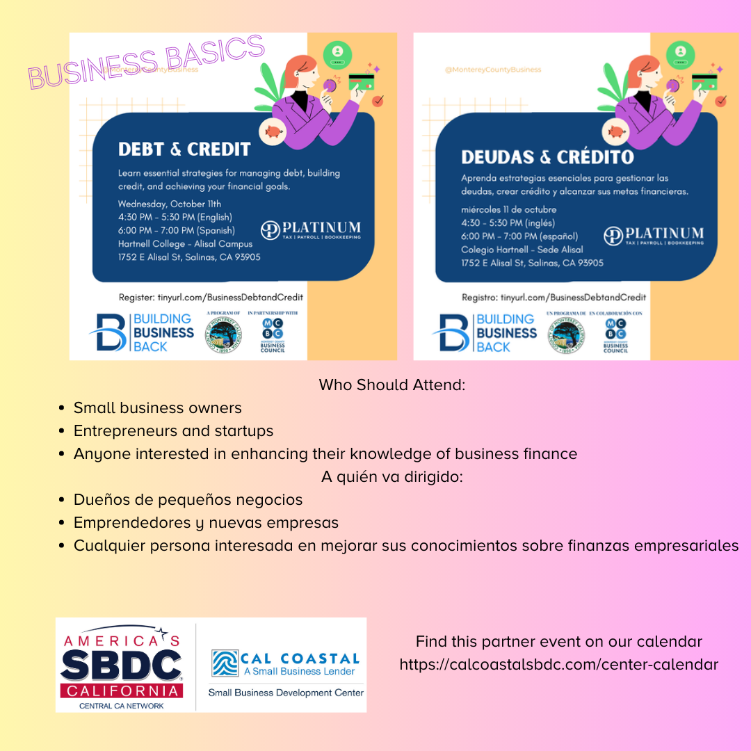Flyers in English and Spanish for Debit and Credit event 10-11-23
